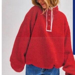 Cozy Red Teddy Pullover Jacket